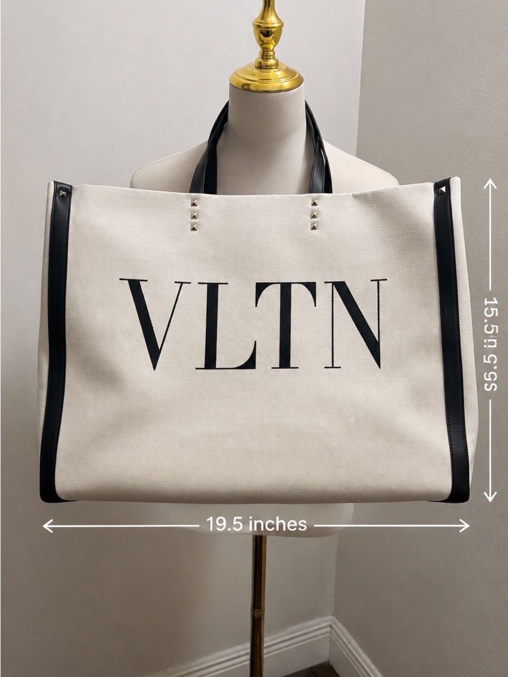 Valentino Garavani VLTN Grande Plage Tote with Black leather Trim
